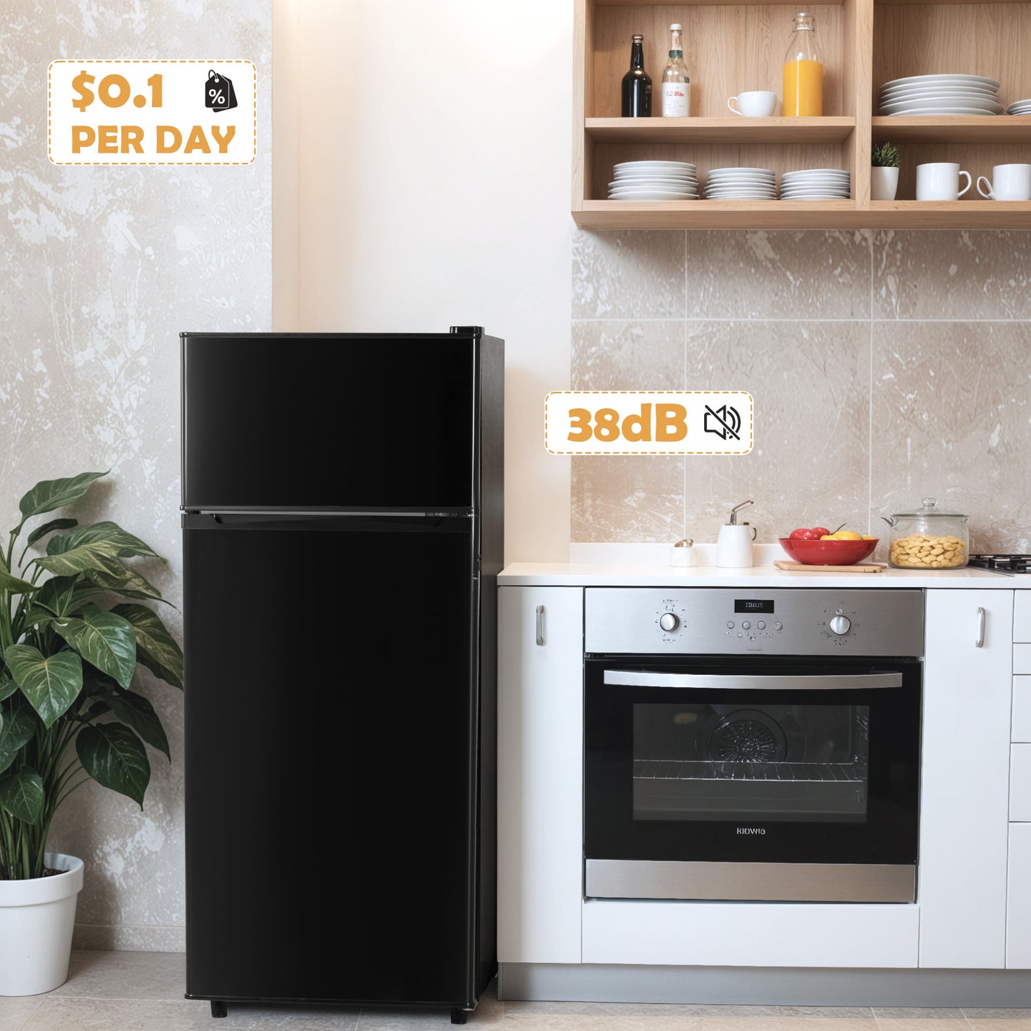 Manastin 4.4 Cu.Ft Mini Fridge with Freezer, Small Refrigerator with 2 Doors for Kitchen, Dorm, Office and Bedroom, Mini Fridge with Adjustable Shelves (Black)