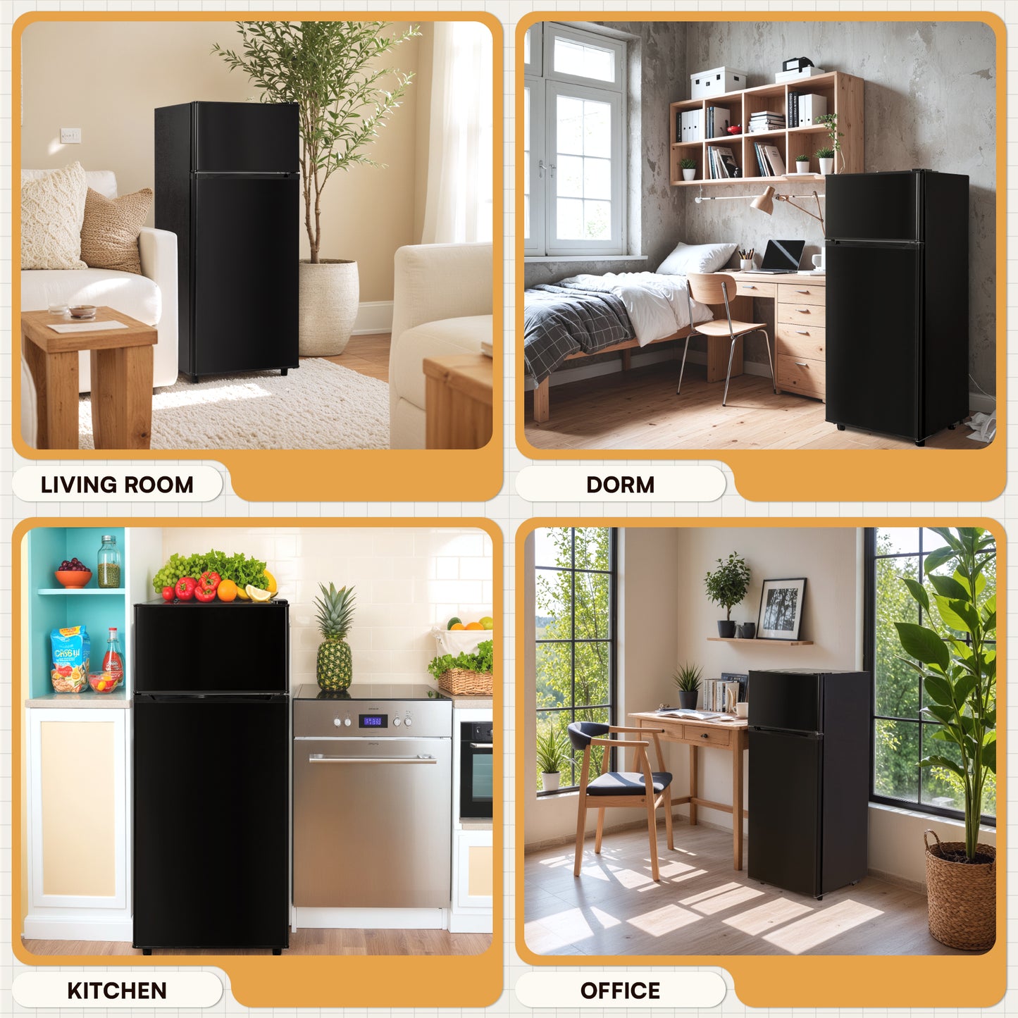 Manastin 4.4 Cu.Ft Mini Fridge with Freezer, Small Refrigerator with 2 Doors for Kitchen, Dorm, Office and Bedroom, Mini Fridge with Adjustable Shelves (Black)
