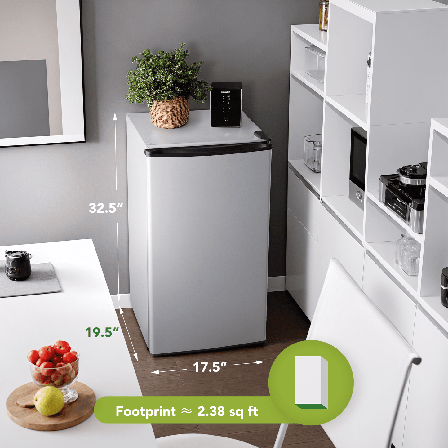 Manastin 3.3 cu. ft. Single Door Compact Refrigerator with Freezer, for Office, Bedroom, Apartment, Silver