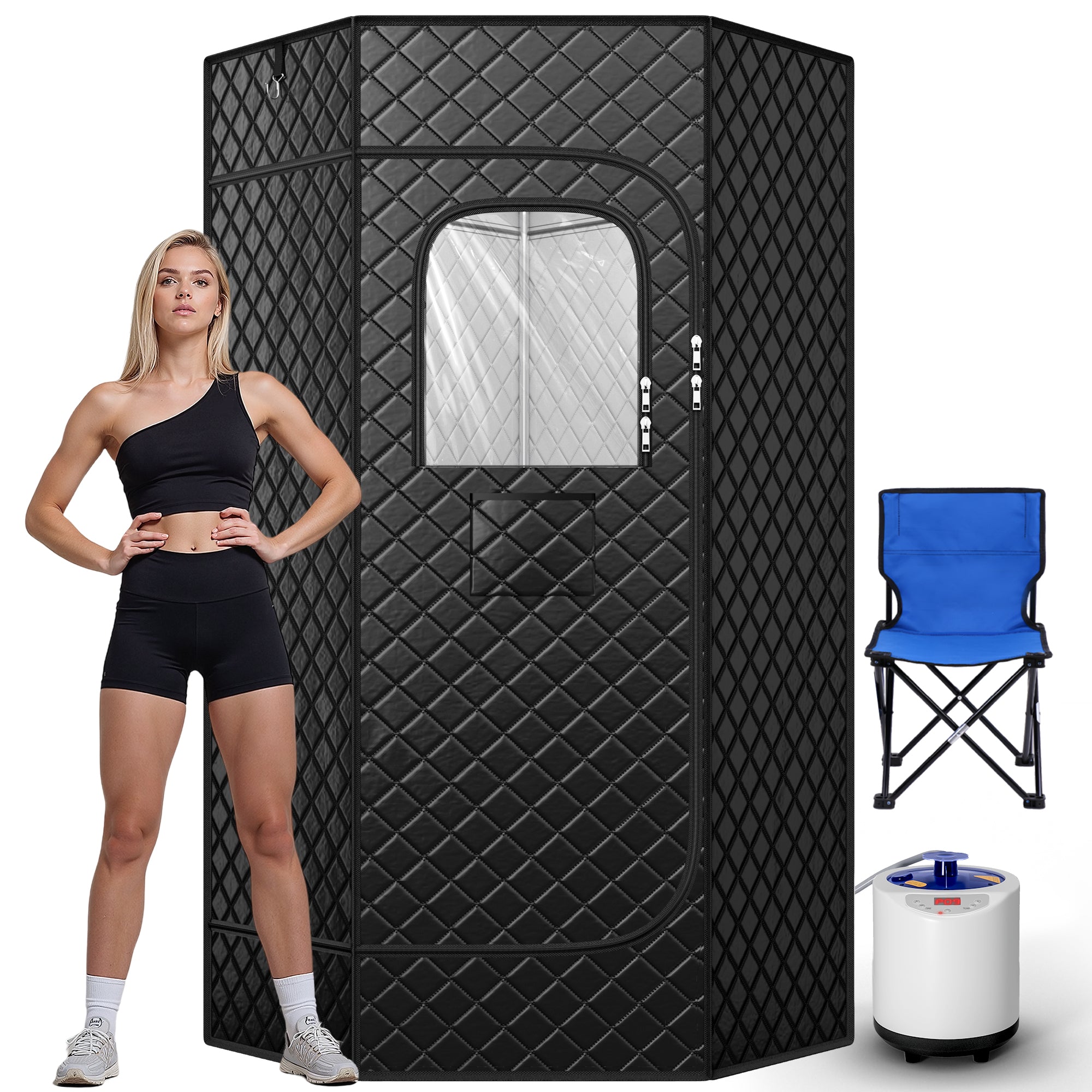 Full Body Portable Steam Sauna, Pentagonal Sauna Tent with Folding Cha