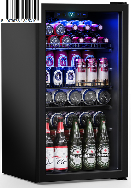 Manastin 120 Can Beverage Refrigerator Cooler 3.2 Cu.ft Mini Fridge with Glass Door & Adjustable Shelves