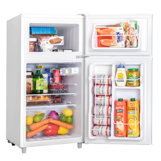 Manastin 3.5 Cu.Ft Mini Fridge with Freezer, Adjustable Thermostat, Low Noise, Removable Glass Shelves, 2 Door Small Refrigerator for Kitchen, Dorm, Office, Bedroom,White