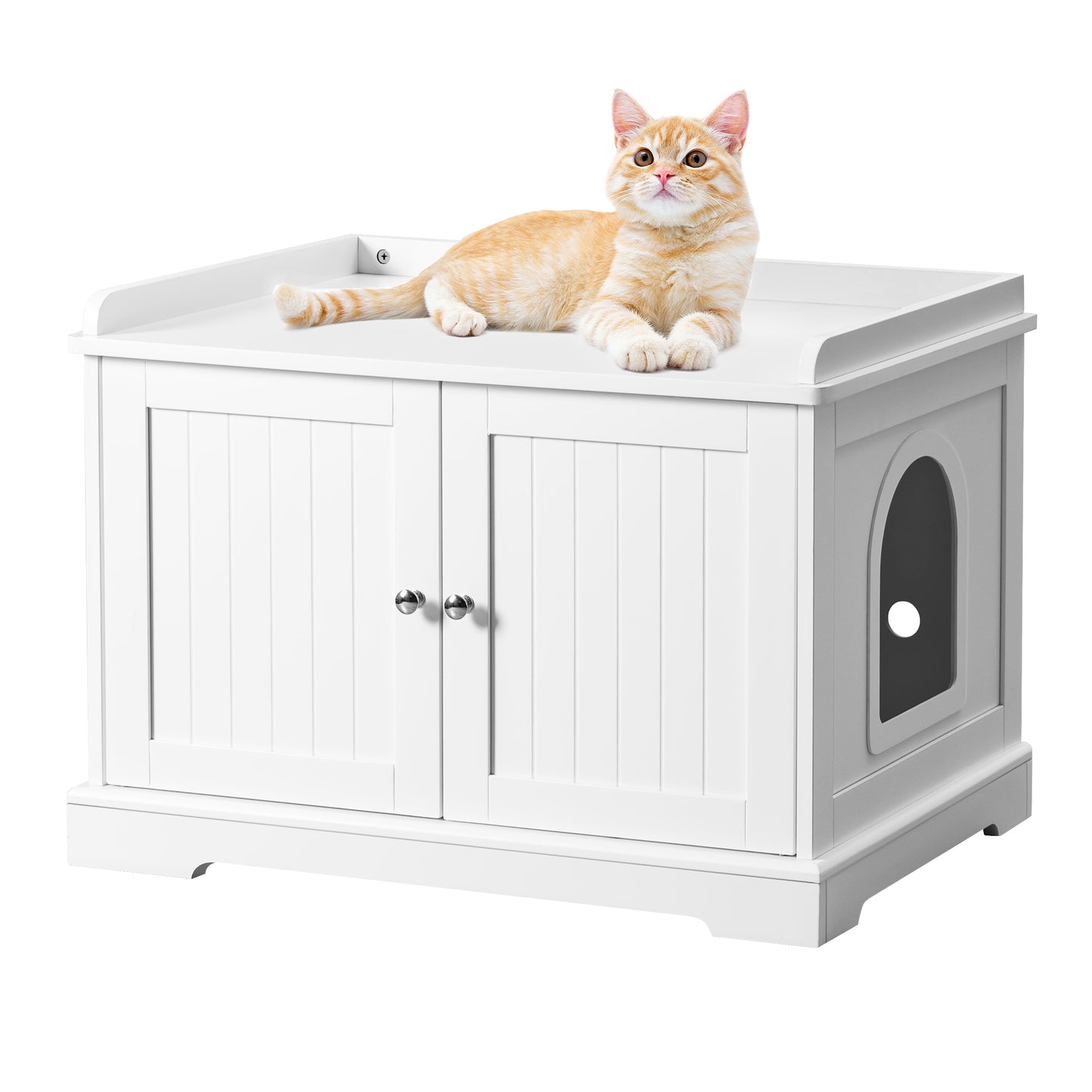 Bigrab Cat Litter Box Enclosure Hidden Cat Washroom with Divider, Wooden Pet House End Table with Capacious Door, Easy Assembly & Spacious Storage, Fit Most of Litter Box and Cat, White