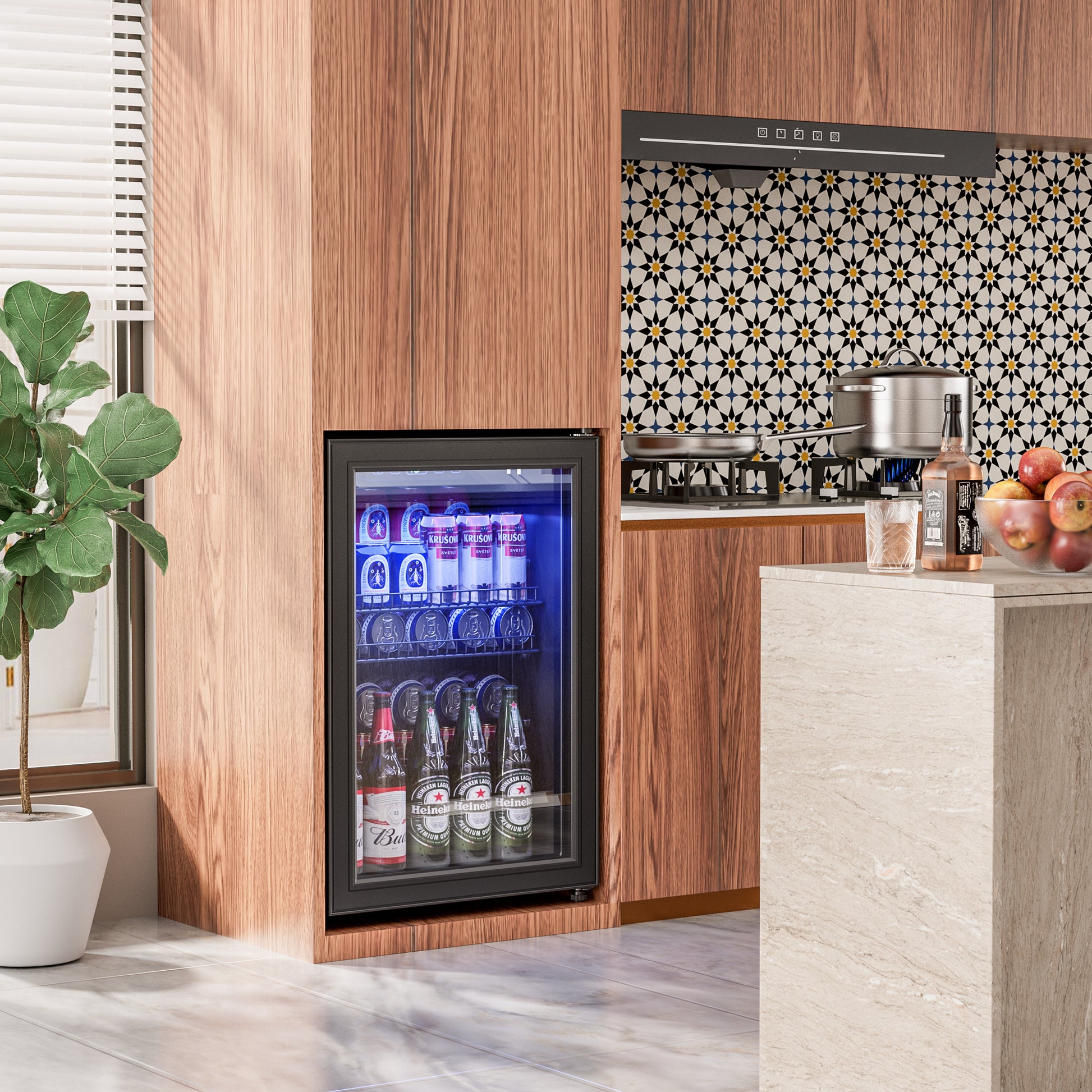 2.6Cu.Ft, 100 Can Beverage Refrigerator Wine Cooler Glass Door Mini Fridges  Home