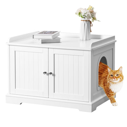 Bigrab Cat Litter Box Enclosure Hidden Cat Washroom with Divider, Wooden Pet House End Table with Capacious Door, Easy Assembly & Spacious Storage, Fit Most of Litter Box and Cat, White