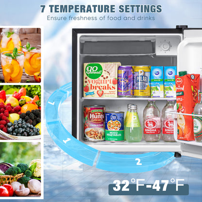 1.7 Cubic Ft. Compact Refrigerator Energy Saving Single Door Mini Fridge with Freezer,Adjustable Thermostat,Bedroom,Office, Dorm.(Sliver)