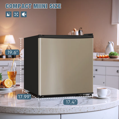 1.7 Cubic Ft. Compact Refrigerator Energy Saving Single Door Mini Fridge with Freezer,Adjustable Thermostat,Bedroom,Office, Dorm.(Gold)