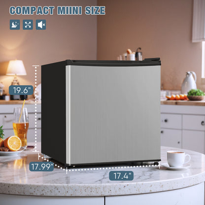 1.7 Cubic Ft. Compact Refrigerator Energy Saving Single Door Mini Fridge with Freezer,Adjustable Thermostat,Bedroom,Office, Dorm.(Sliver)