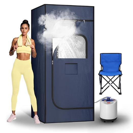 Portable Sauna for Home with 1200w 3L Steamer,Personal Sauna with Remote Control and Folding Chair, Navy Blue