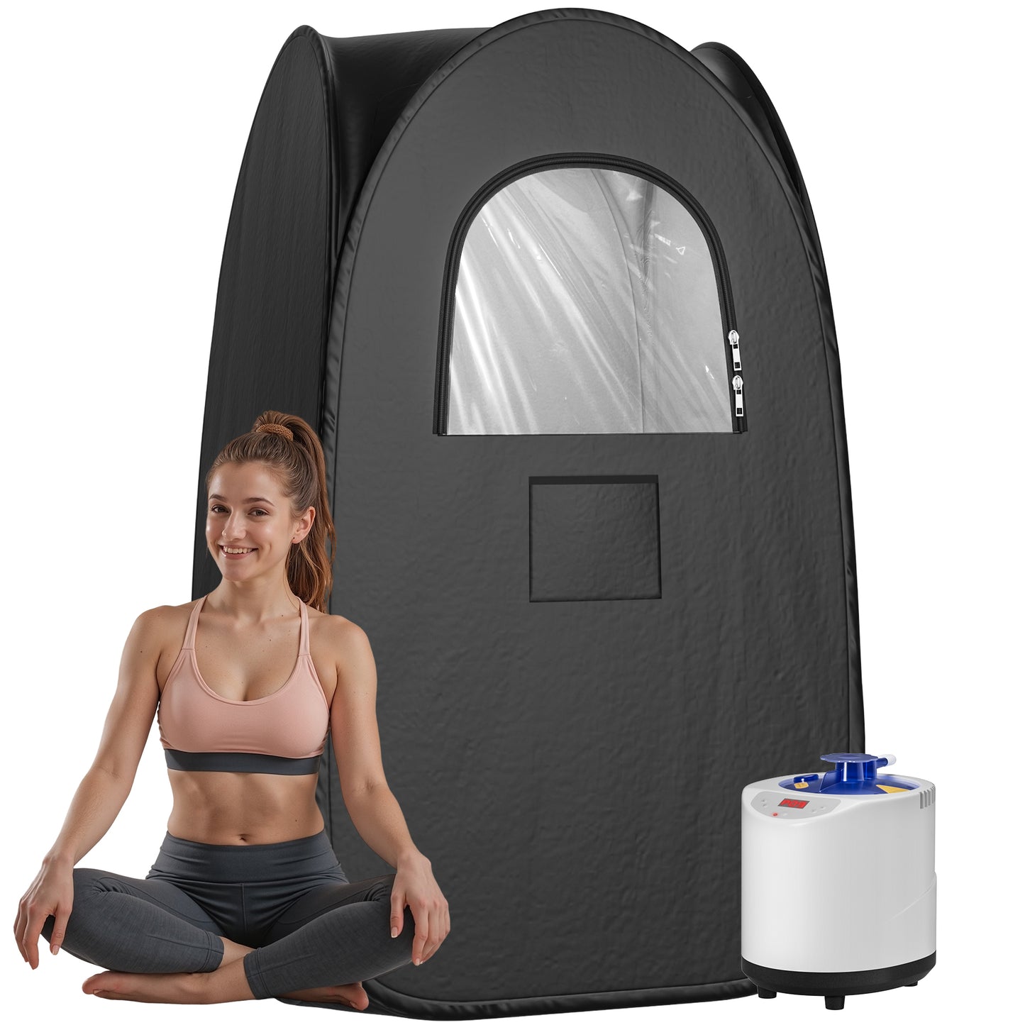 Portable Large Home Steam Sauna with 3L High Capacity Steamer, Personal Sauna Tent with Remote Control, 15 Levels Sauna Box with Folding Chair, Black (Small)