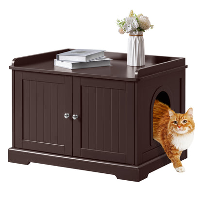 Bigrab Cat Litter Box Enclosure Hidden Cat Washroom with Divider, Wooden Pet House End Table with Capacious Door, Easy Assembly & Spacious Storage, Fit Most of Litter Box and Cat, Brown