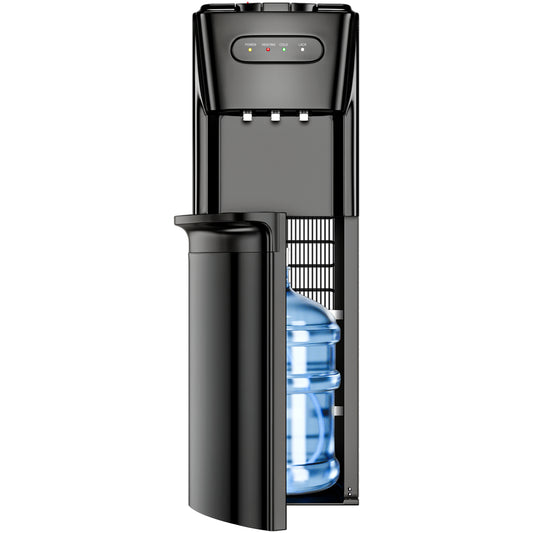 Bottom Loading Water Cooler Dispenser for3 or 5 Gallon Bottles，3 Temperatures with Hot, Room & Cold Spouts, Empty Bottle Indicator, Child Safety Lock, Ideal for Home, Office, Living Room Inky Black