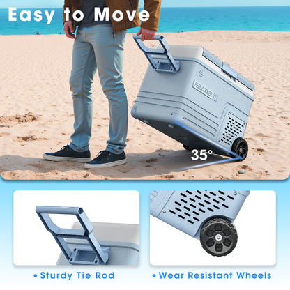 Manastin 12V Car Refrigerator, Portable Freezer (12/24V DC & 110~240V AC), -4℉ to 50℉, 37QT (35L) Truck Fridge with Wheels, Baskets & Shelf for RV, Van, Camping, Travel, and Road Trips(Blue)