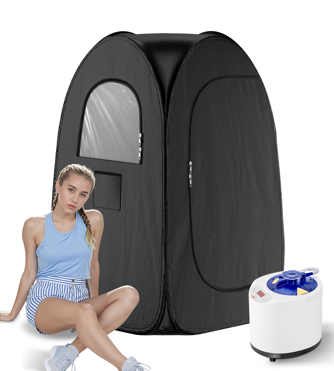 Portable Sauna Box for Home, Foldable Steam Nurecover Sauna Tent at Home Use, 𝟯 𝘀𝗲𝗰𝘀 to Install and Fold, XL Steamer, Folding Chair & Remote Control, 2.7’ x 2.7’ x 4.8’