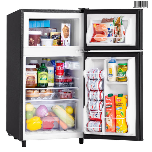 Manastin 3.5 Cu.Ft Mini Fridge with Freezer, Adjustable Thermostat, Low Noise, Removable Glass Shelves, 2 Door Small Refrigerator for Kitchen, Dorm, Office, Bedroom,Black