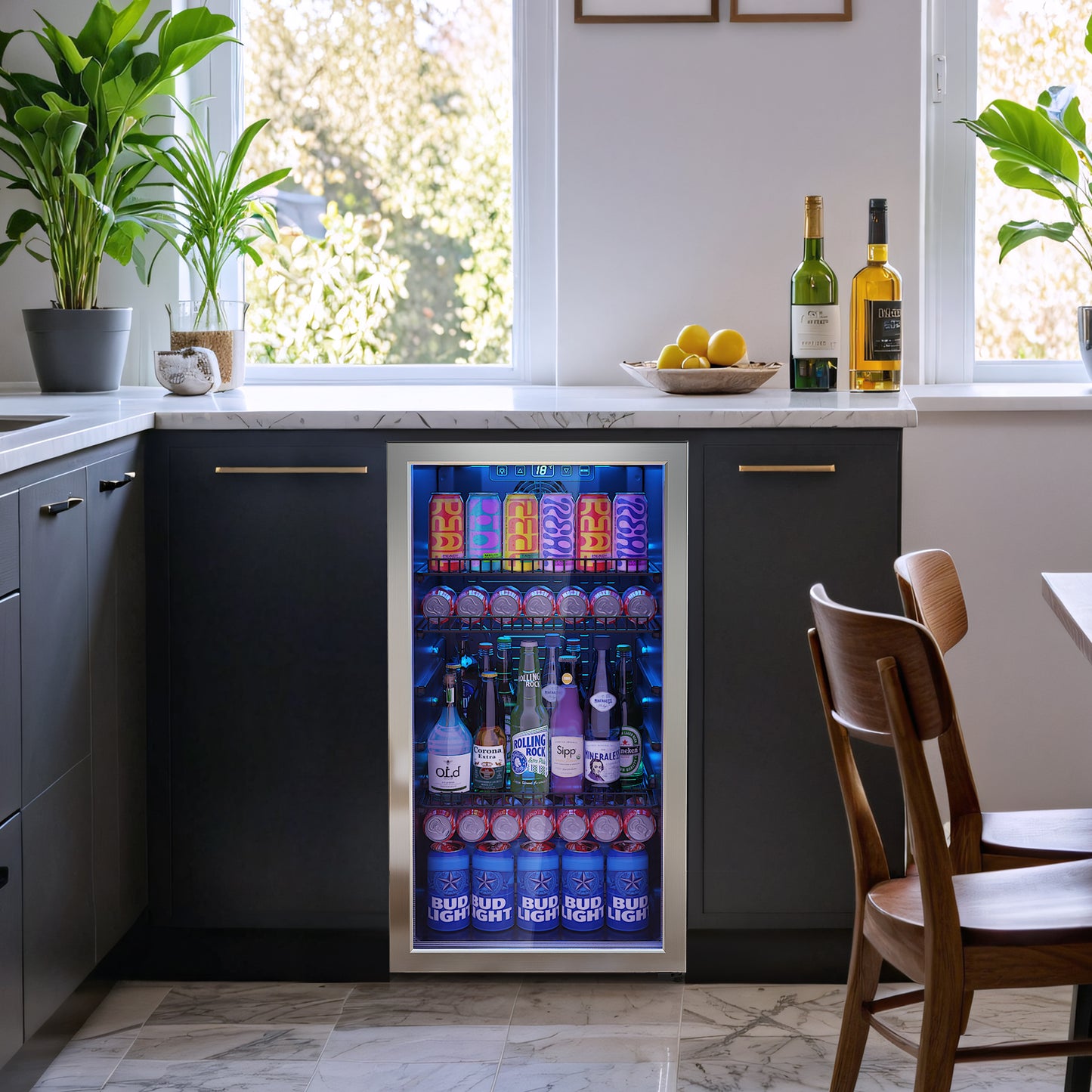 Manastin 120 Can Beverage Refrigerator Cooler 3.2 Cu.ft Mini Fridge with Glass Door & Adjustable Shelves, Perfect for Home, Office or Bar