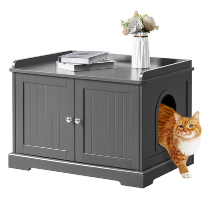 Bigrab Cat Litter Box Enclosure Hidden Cat Washroom with Divider, Wooden Pet House End Table with Capacious Door, Easy Assembly & Spacious Storage, Fit Most of Litter Box and Cat, Gray