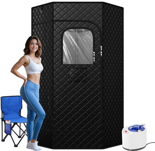 Portable Sauna Box for Home, Personal Steam Nurecover Saunas Tent at Home Use, 𝟏𝟐𝟎𝟎𝐖 𝟑𝐋 Steamer, Pentagon Design with Higher Temperature & Lager Space 2.9’ x 3.9’ x 5.9’, Black