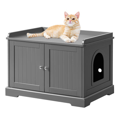 Bigrab Cat Litter Box Enclosure Hidden Cat Washroom with Divider, Wooden Pet House End Table with Capacious Door, Easy Assembly & Spacious Storage, Fit Most of Litter Box and Cat, Gray