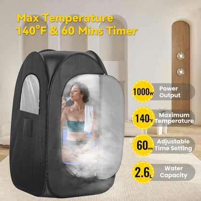 Portable Large Home Steam Sauna with 3L High Capacity Steamer, Personal Sauna Tent with Remote Control, 15 Levels Sauna Box with Folding Chair, Black (Small)