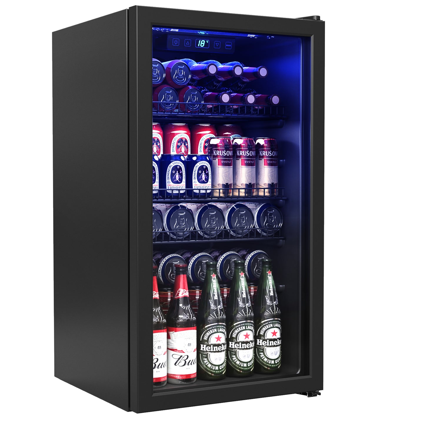 Manastin 120 Can Beverage Refrigerator Cooler 3.2 Cu.ft Mini Fridge with Glass Door & Adjustable Shelves