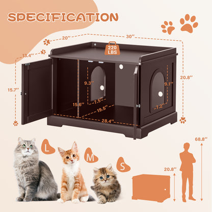 Bigrab Cat Litter Box Enclosure Hidden Cat Washroom with Divider, Wooden Pet House End Table with Capacious Door, Easy Assembly & Spacious Storage, Fit Most of Litter Box and Cat, Brown