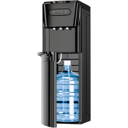 Bottom Loading Water Cooler Dispenser for3 or 5 Gallon Bottles，3 Temperatures with Hot, Room & Cold Spouts, Empty Bottle Indicator, Child Safety Lock, Ideal for Home, Office, Living Room