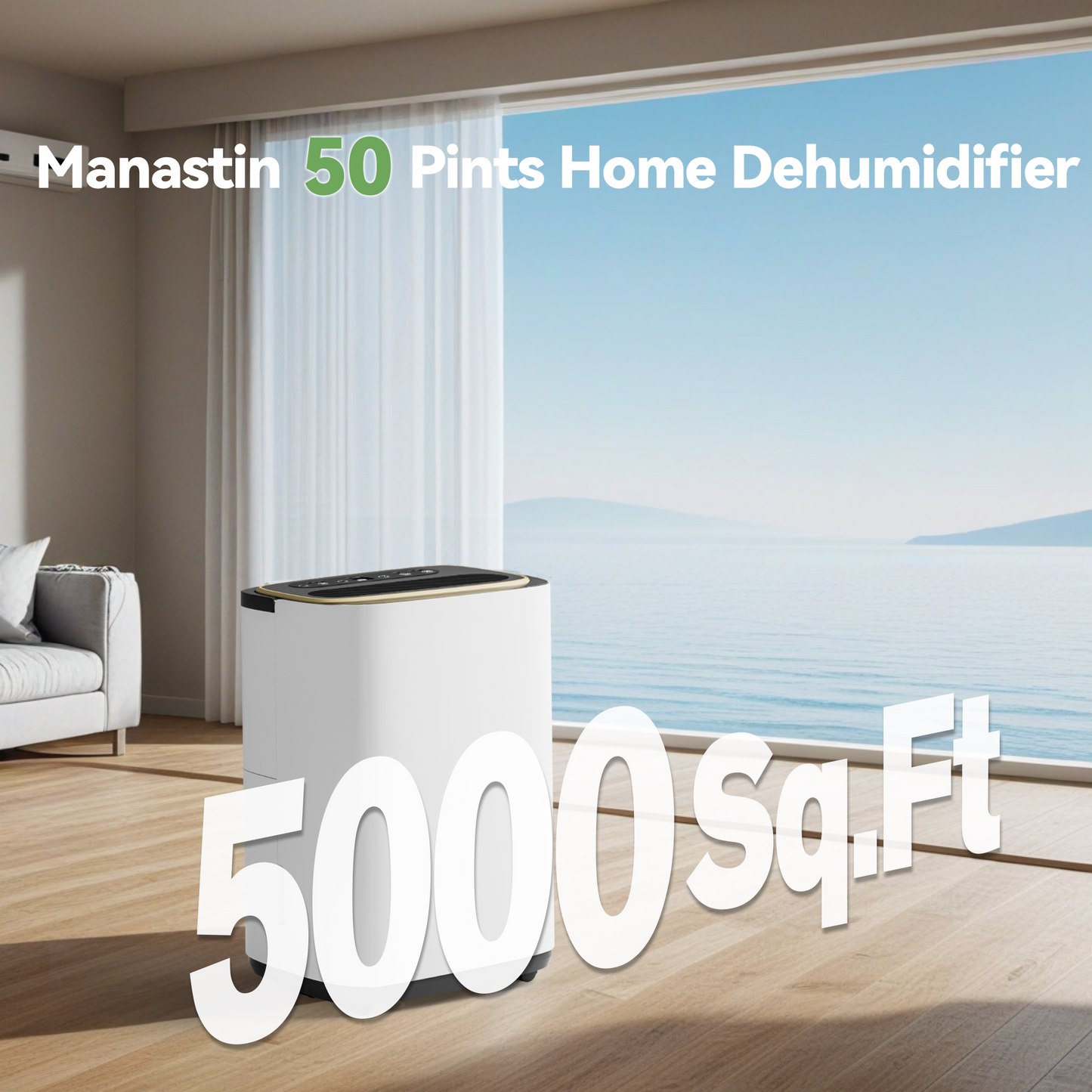 5000 Sq.Ft Dehumidifier, 50PT/24H Dehumidifiers with Hose for Home, Large Electric Dehumidifier for Bedroom Office, Basement, Laundry, Dehu/Dry/Air Mode, Humidity Display, Timer, Drainage Hose