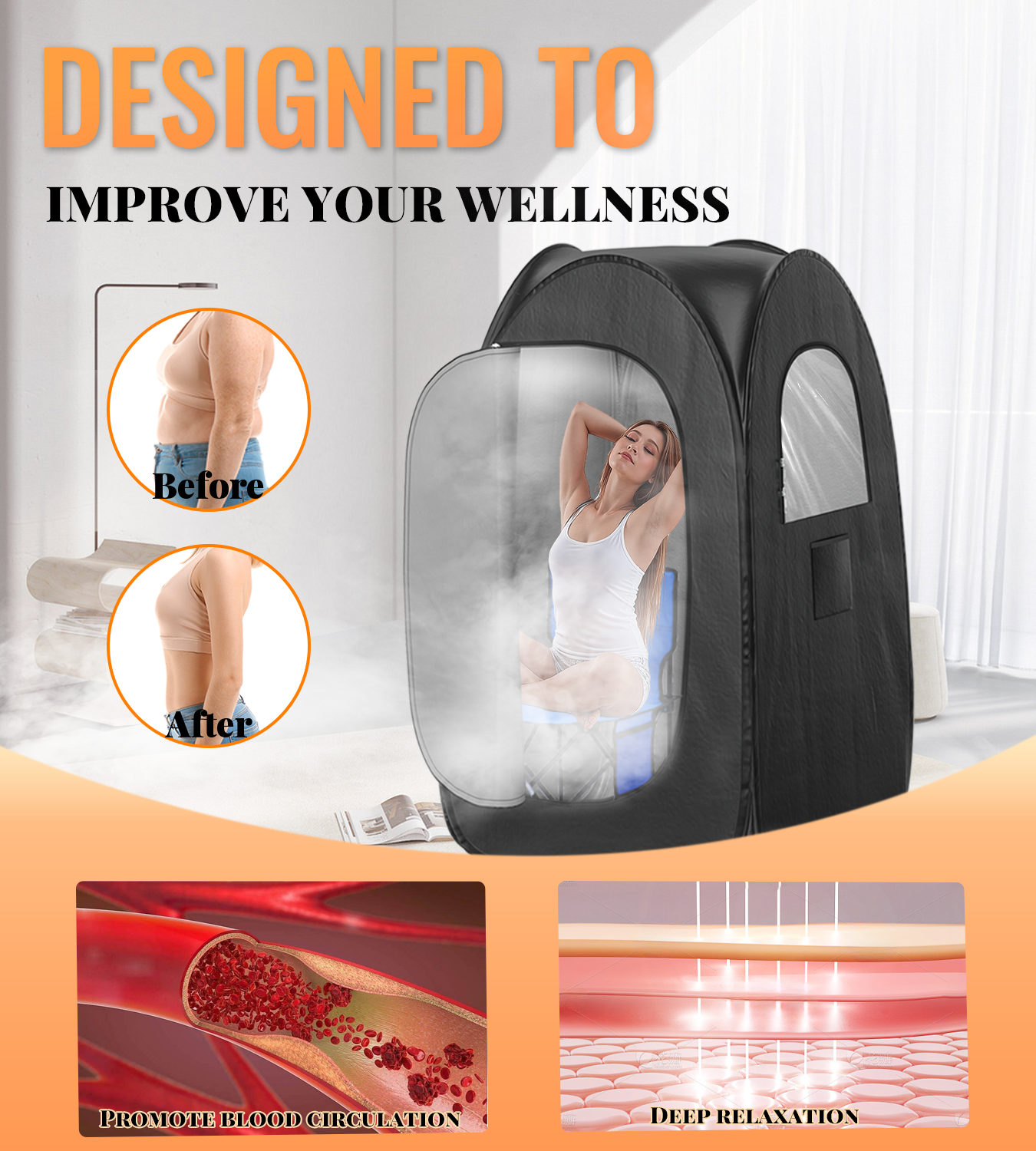 Portable Sauna Box for Home, Foldable Steam Nurecover Sauna Tent at Home Use, 𝟯 𝘀𝗲𝗰𝘀 to Install and Fold, XL Steamer, Folding Chair & Remote Control, 2.7’ x 2.7’ x 4.8’