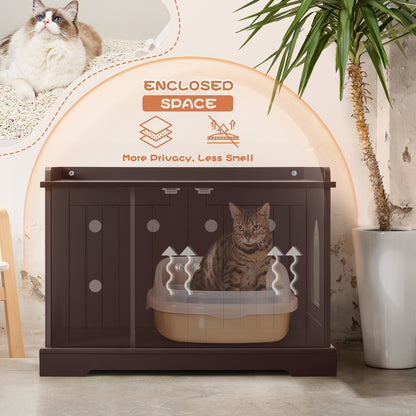 Bigrab Cat Litter Box Enclosure Hidden Cat Washroom with Divider, Wooden Pet House End Table with Capacious Door, Easy Assembly & Spacious Storage, Fit Most of Litter Box and Cat, Brown