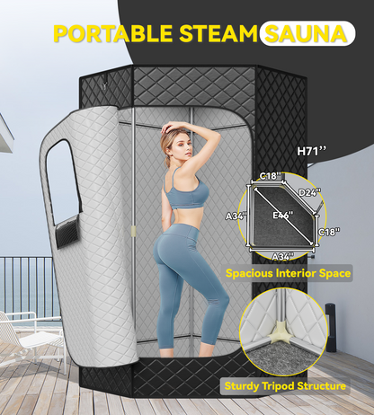 Portable Sauna Box for Home, Personal Steam Nurecover Saunas Tent at Home Use, 𝟏𝟐𝟎𝟎𝐖 𝟑𝐋 Steamer, Pentagon Design with Higher Temperature & Lager Space 2.9’ x 3.9’ x 5.9’, Black