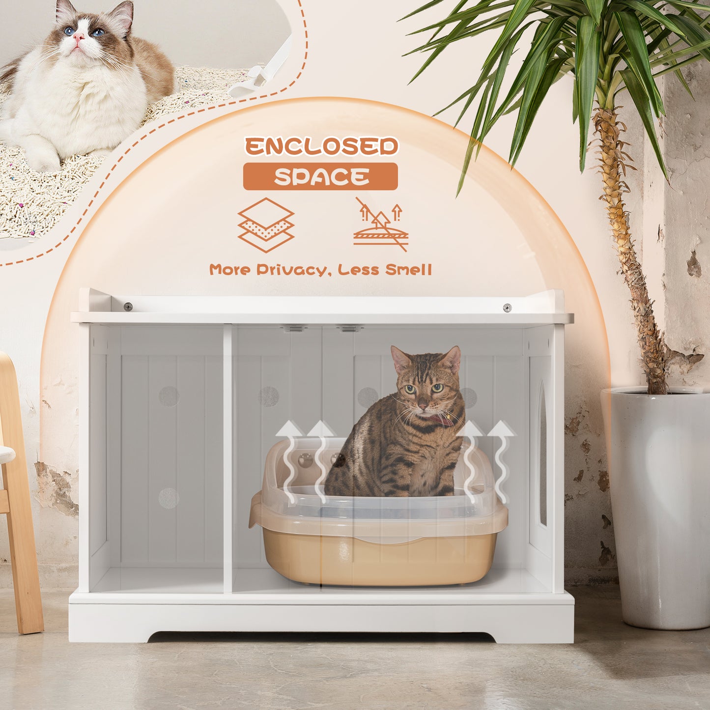 Bigrab Cat Litter Box Enclosure Hidden Cat Washroom with Divider, Wooden Pet House End Table with Capacious Door, Easy Assembly & Spacious Storage, Fit Most of Litter Box and Cat, White