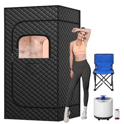 Sauna, Portable Sauna for Home, Sauna Box, Full Size Steam Sauna Tent with 3L 1200W Large Capacity Steamer and Remote Control, Ideal for Spa, Indoor, Outdoor (Satin Cotton, Black)