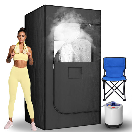 Portable Steam Sauna, Sauna Box with 1200w 3L Steamer, 15 Levels of Foldable Sauna for Home, Personal Sauna with Remote Control and Folding Chair, Black