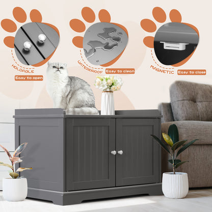 Bigrab Cat Litter Box Enclosure Hidden Cat Washroom with Divider, Wooden Pet House End Table with Capacious Door, Easy Assembly & Spacious Storage, Fit Most of Litter Box and Cat, Gray