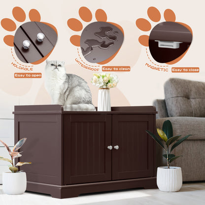 Bigrab Cat Litter Box Enclosure Hidden Cat Washroom with Divider, Wooden Pet House End Table with Capacious Door, Easy Assembly & Spacious Storage, Fit Most of Litter Box and Cat, Brown