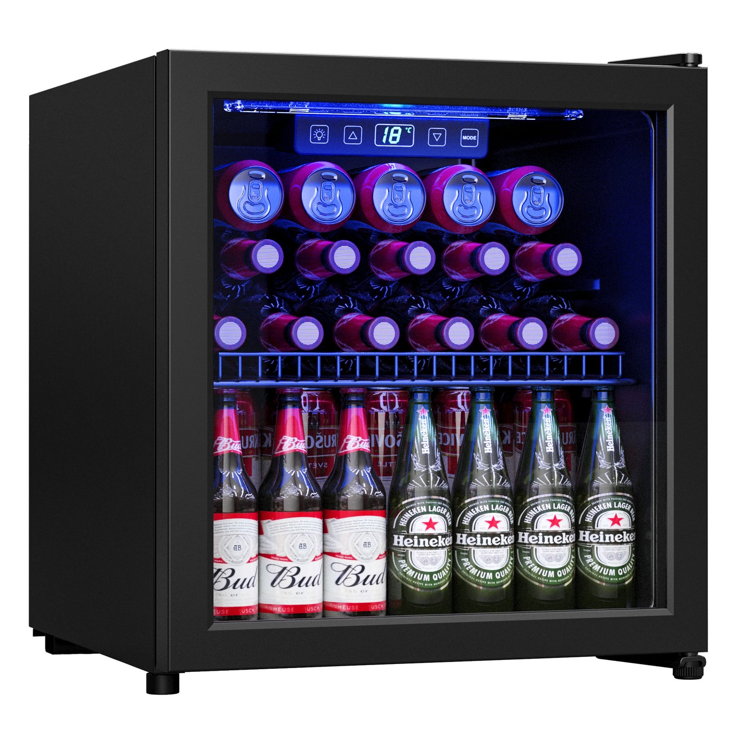 Manastin 65 Can Beverage Refrigerator Cooler 1.76 Cu.ft Mini Fridge with Glass Door & Adjustable Shelves, Perfect for Home, Office or Bar