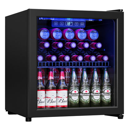 Manastin 65 Can Beverage Refrigerator Cooler 1.76 Cu.ft Mini Fridge with Glass Door & Adjustable Shelves, Perfect for Home, Office or Bar