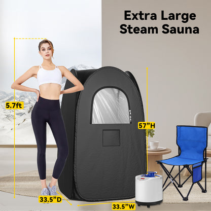 Portable Large Home Steam Sauna with 3L High Capacity Steamer, Personal Sauna Tent with Remote Control, 15 Levels Sauna Box with Folding Chair, Black (Small)