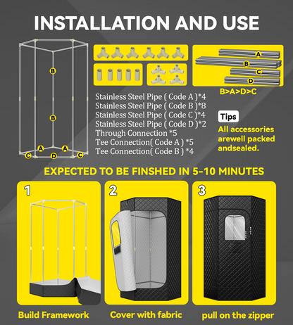 Portable Sauna Box for Home, Personal Steam Nurecover Saunas Tent at Home Use, 𝟏𝟐𝟎𝟎𝐖 𝟑𝐋 Steamer, Pentagon Design with Higher Temperature & Lager Space 2.9’ x 3.9’ x 5.9’, Black