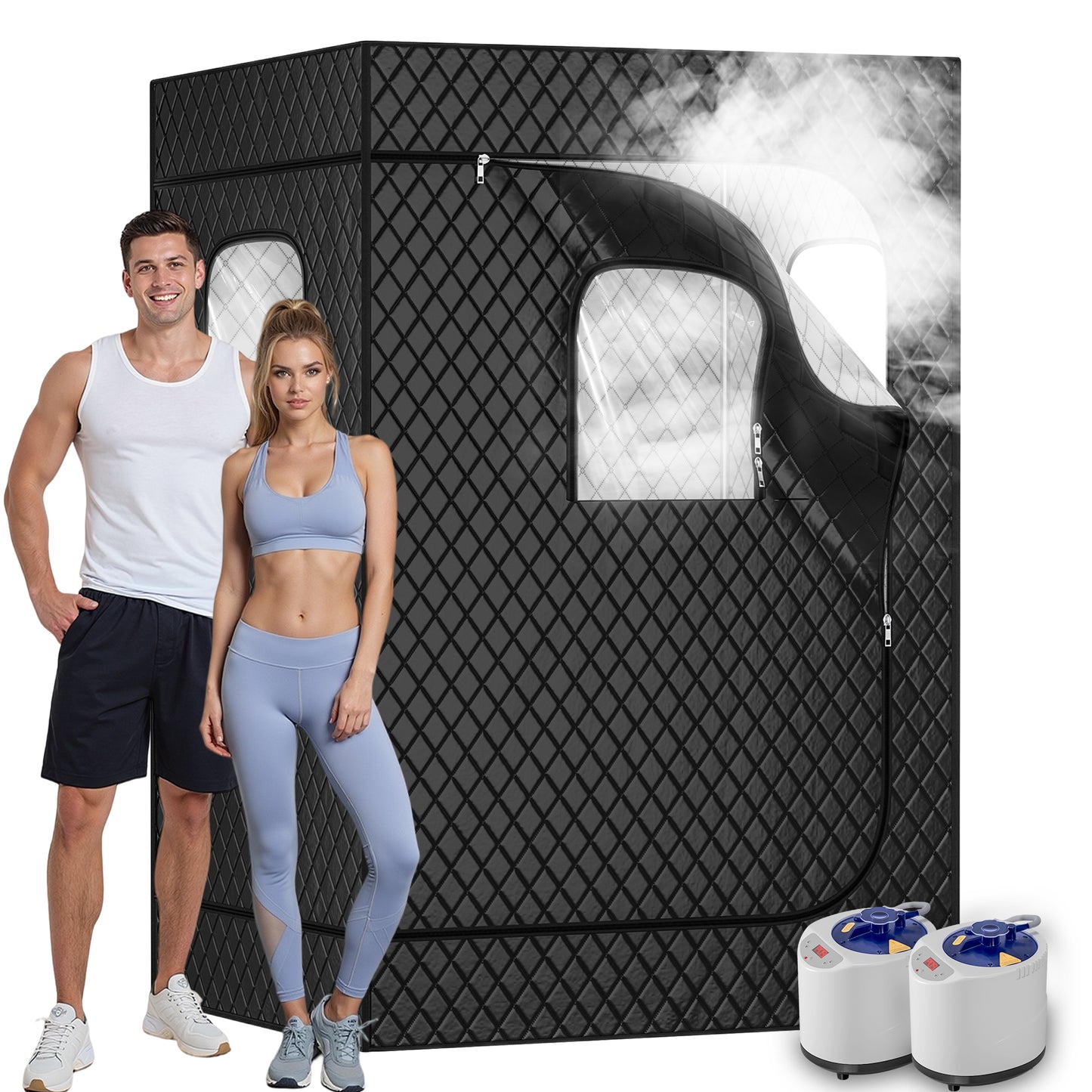 2 Person Portable Steam Sauna for Home, 1 or 2 Person Full Body Sauna Tent with 2 Foldable Chairs,9 Levels of Sauna Box with Remote Control, Black