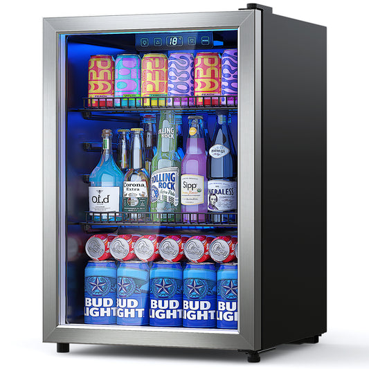 Manastin 100 Can Beverage Refrigerator Cooler 2.47 Cu.ft Mini Fridge with Glass Door & Adjustable Shelves, Perfect for Home, Office or Bar