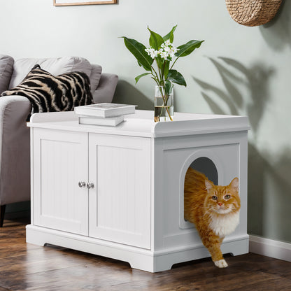 Bigrab Cat Litter Box Enclosure Hidden Cat Washroom with Divider, Wooden Pet House End Table with Capacious Door, Easy Assembly & Spacious Storage, Fit Most of Litter Box and Cat, White